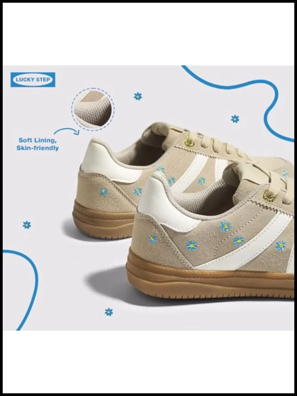 Women Retro Tennis Sneakers Gum Sole Floral Embroidery Slip-Resistant